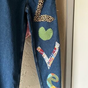 NWT Universal Thread Blue Jeans with Colorful LOVE Patches. Glued hand stitched